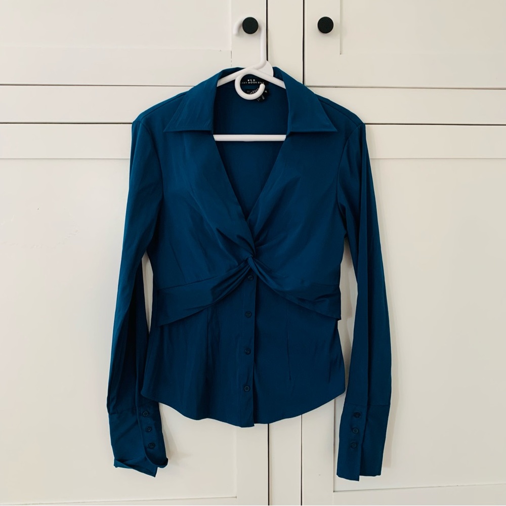 Heart Moon Star Turquoise Button Shirt Size Medium